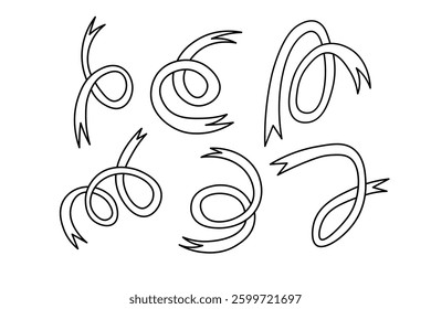 Hand-drawn doodle of a ribbon in a swirling abstract shape, ideal for creative designs. This vector element is versatile for decorations, icons, and minimalist art projects.