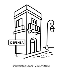 Hand-drawn doodle of san telmo in a thin black outline on white, using simple details and a clean minimal icon style for clear visual recognition. 