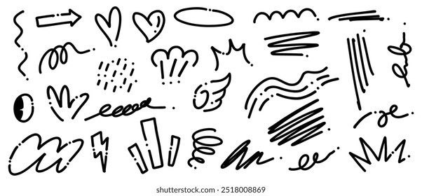 Hand-Drawn Doodle Scribble Elements| Abstract Vector Shapes for Creative Design and Artistic Projects | Sketchy Symbols Collection