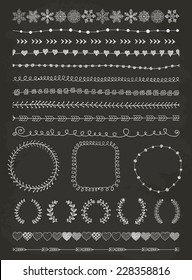 Hand-Drawn Doodle Seamless Borders And Design Elements. Decorative Flourish Frames, Brackets. Vector Illustration. Chalk Drawing. Pattern Brushes