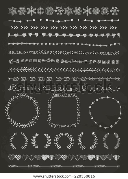 Hand-Drawn Doodle Seamless Borders and Design\
Elements. Decorative Flourish Frames, Brackets. Vector\
Illustration. Chalk Drawing. Pattern\
Brushes