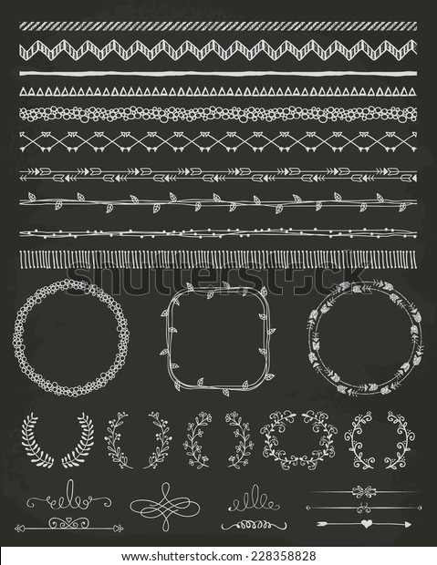 Hand-Drawn Doodle Seamless Borders and Design
Elements. Decorative Flourish Frames, Brackets. Vector
Illustration. Chalk Drawing. Pattern
Brushes