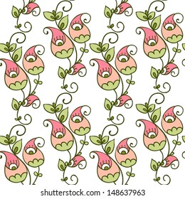 Hand-drawn doodle seamless floral pattern