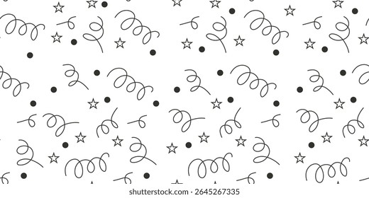 Hand-drawn doodle seamless pattern with abstract squiggles, sun shapes, and playful curves. Perfect for fabric, wallpaper, and creative backgrounds. Modern, minimal, and quirky line art design.