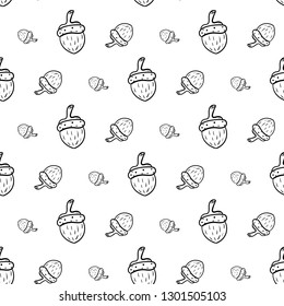 Handdrawn doodle seamless pattern acorn icon. Hand drawn black sketch. Sign symbol. Decoration element. White background. Isolated. Flat design. Vector illustration.