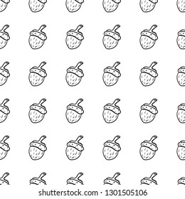 Handdrawn doodle seamless pattern acorn icon. Hand drawn black sketch. Sign symbol. Decoration element. White background. Isolated. Flat design. Vector illustration.