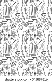 hand-drawn doodle seamless pattern with arrows