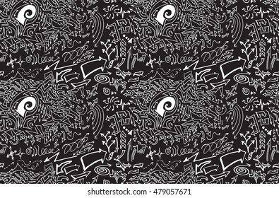 hand-drawn doodle seamless pattern with arrows chalkboard