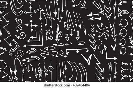 hand-drawn doodle seamless pattern with arrows chalkboard