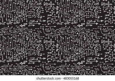 hand-drawn doodle seamless pattern with arrows chalkboard