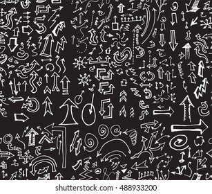 hand-drawn doodle seamless pattern with arrows chalkboard