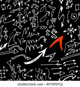 hand-drawn doodle seamless pattern with arrows chalkboard