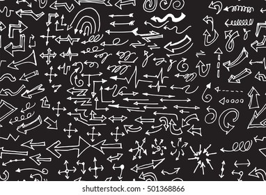 hand-drawn doodle seamless pattern with arrows chalkboard