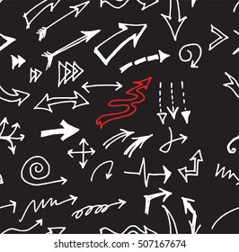 hand-drawn doodle seamless pattern with arrows chalkboard