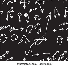 hand-drawn doodle seamless pattern with arrows chalkboard