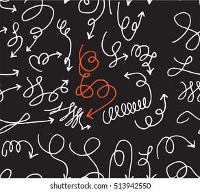 hand-drawn doodle seamless pattern with arrows chalkboard