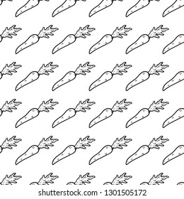 Handdrawn doodle seamless pattern carrot icon. Hand drawn black sketch. Sign symbol. Decoration element. White background. Isolated. Flat design. Vector illustration.