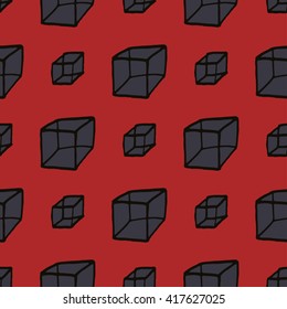 Hand-drawn doodle seamless pattern with cubes