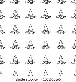 Handdrawn doodle seamless pattern hat icon. Hand drawn black sketch. Sign symbol. Decoration element. White background. Isolated. Flat design. Vector illustration.