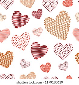 hand-drawn doodle seamless pattern with hearts. vector