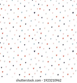 Hand-drawn doodle seamless pattern with hearts. Scandina simple cute pattern.