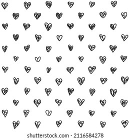 hand-drawn doodle seamless pattern with hearts