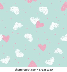 hand-drawn doodle seamless pattern with hearts