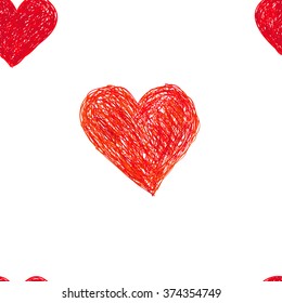 Hand-drawn doodle seamless pattern with hearts.