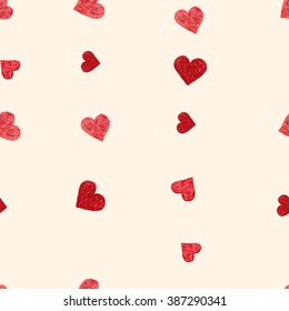 Hand-drawn doodle seamless pattern with hearts. Vector background