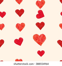 Hand-drawn doodle seamless pattern with hearts.