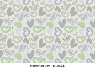 hand-drawn doodle seamless pattern with hearts. Can be used for graphic design, as well as prints for fabric. Vector illustration