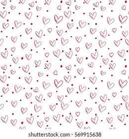 hand-drawn doodle seamless pattern with hearts