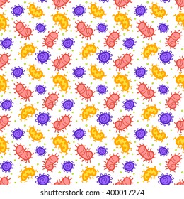 Hand-drawn doodle seamless pattern molecular, viruses and bacteria 