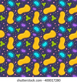 Hand-drawn doodle seamless pattern molecular, viruses and bacteria 