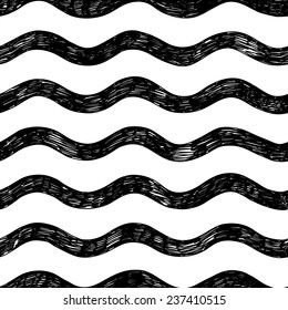 hand-drawn doodle seamless pattern with waves