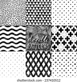 hand-drawn doodle seamless patterns collection 