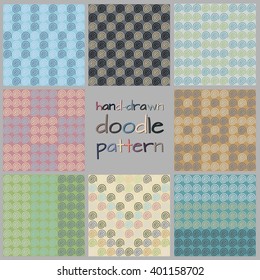 Hand-drawn Doodle Seamless Patterns Collection. Set of Multicolor Patterns.
