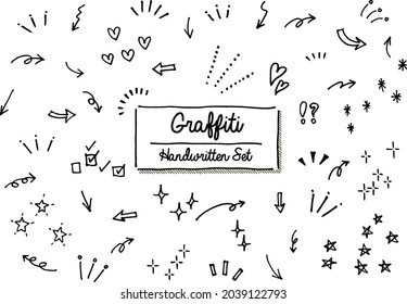 Hand-drawn doodle set with arrows and hearts