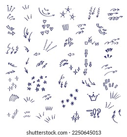 Hand-drawn doodle set with arrows and hearts. Vector illustration.