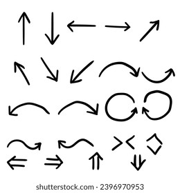 A hand-drawn doodle of a set of arrows isolated on a white background. Vector illustration.