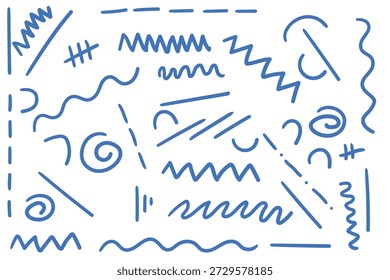 Dibujado a mano doodle conjunto de líneas azules aisladas sobre un fondo blanco. Ilustración vectorial.