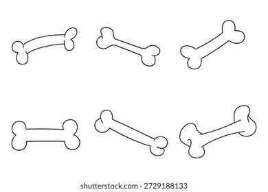 Conjunto de ossos de rabiscos desenhados à mão isolados sobre um fundo branco. Ilustração vetorial.