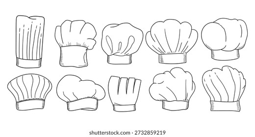 Handgezeichneter Doodle-Satz mit Kochmützen einzeln auf weißem Hintergrund. Vektorgrafik.