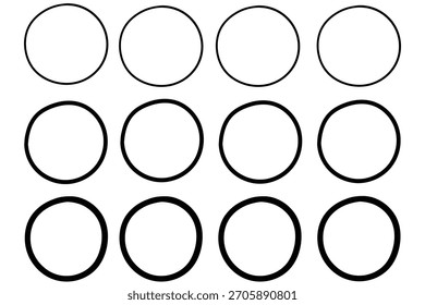 Hand-drawn doodle set of circles isolated on a white background. Vector illustration.