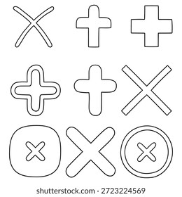 Handgezeichneter Doodle-Satz von Kreuz-Symbolen einzeln auf weißem Hintergrund. Vektorgrafik.