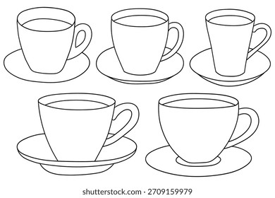 Hand-drawn doodle set of cups of coffee isolated on a white background. Vector illustration.