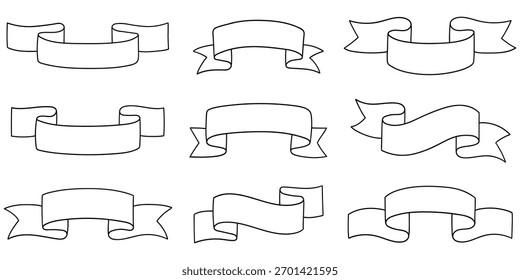 Dibujado a mano doodle conjunto de Anuncios de cinta vacía aislados sobre un fondo blanco. Ilustración vectorial.
