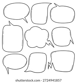 Dibujado a mano doodle conjunto de burbujas de discurso vacías aisladas sobre un fondo blanco. Ilustración vectorial.