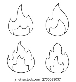Hand-drawn doodle set of fire flames isolated on a white background. Vector illustration.
