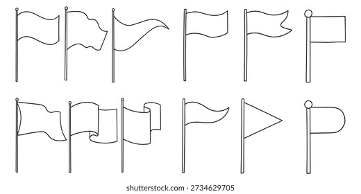Conjunto de banderas dibujadas a mano aisladas sobre un fondo blanco. Ilustración vectorial.